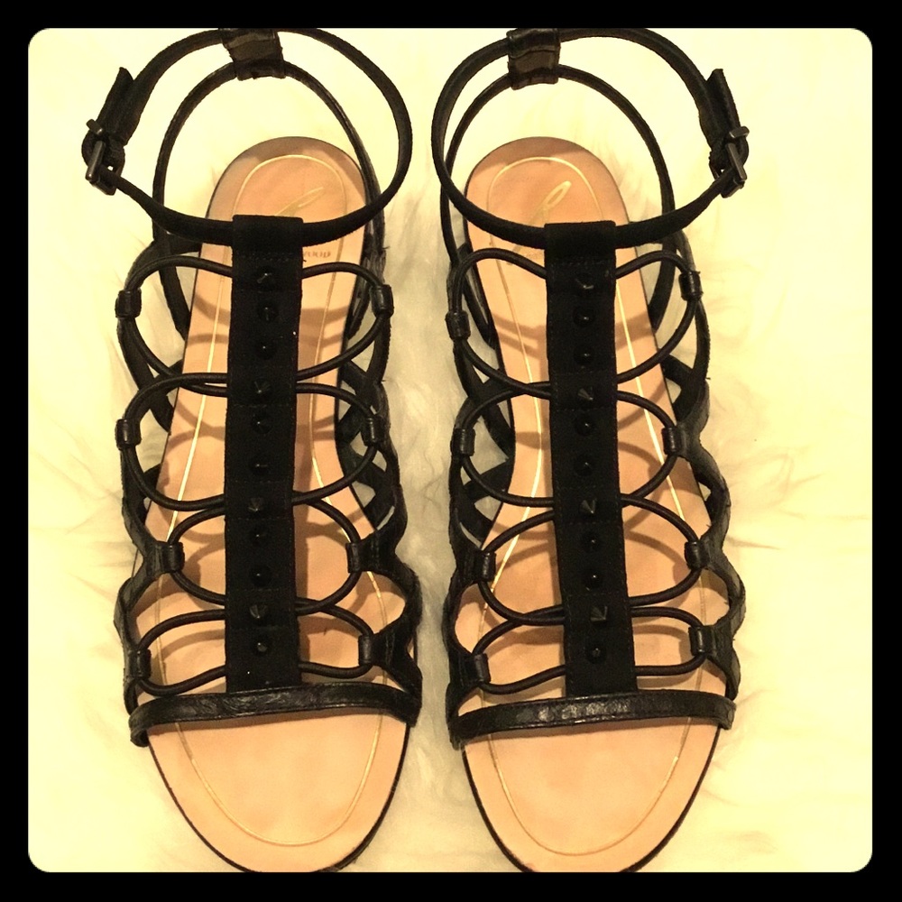 Brian Atwood studded black gladiator sandals